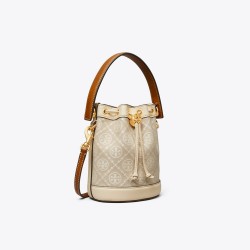 Tory Burch Women Mini T Monogram Bucket Bag Natural